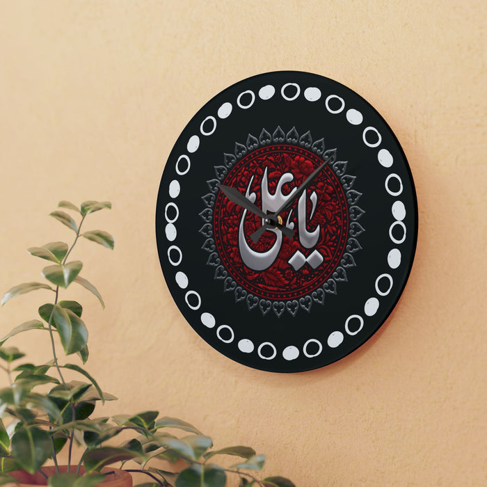 Ya Ali (as) Red Black Acrylic Wall Clock - Imam Ali (as), Karbala, Shura, Ghadir