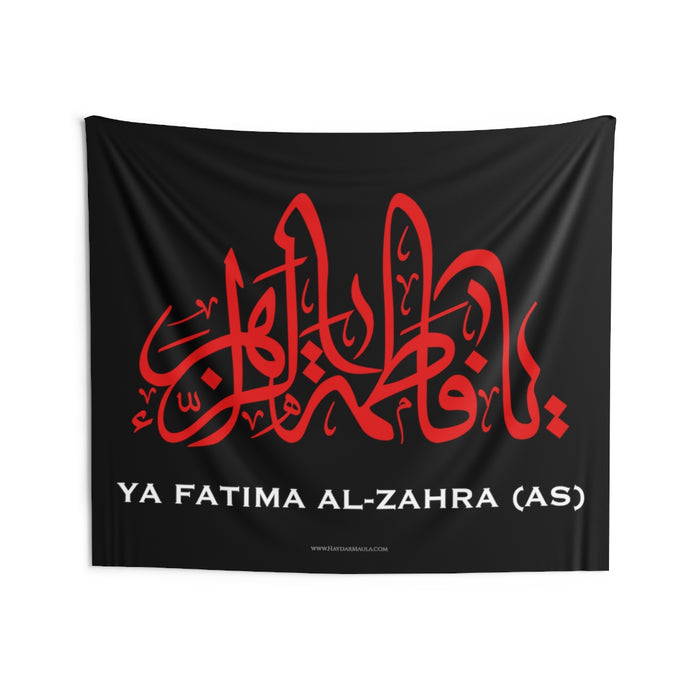 Ya Fatema Zahra (as) Arabic English Red - Muharram Flag Banner Tapestry, Azadari, Ashura, Shia Islamic, Karbala
