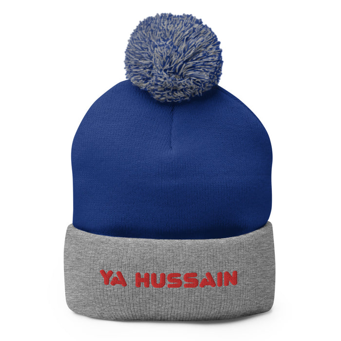 Ya Hussain (as) Red - Embroidered Pom-Pom Beanie