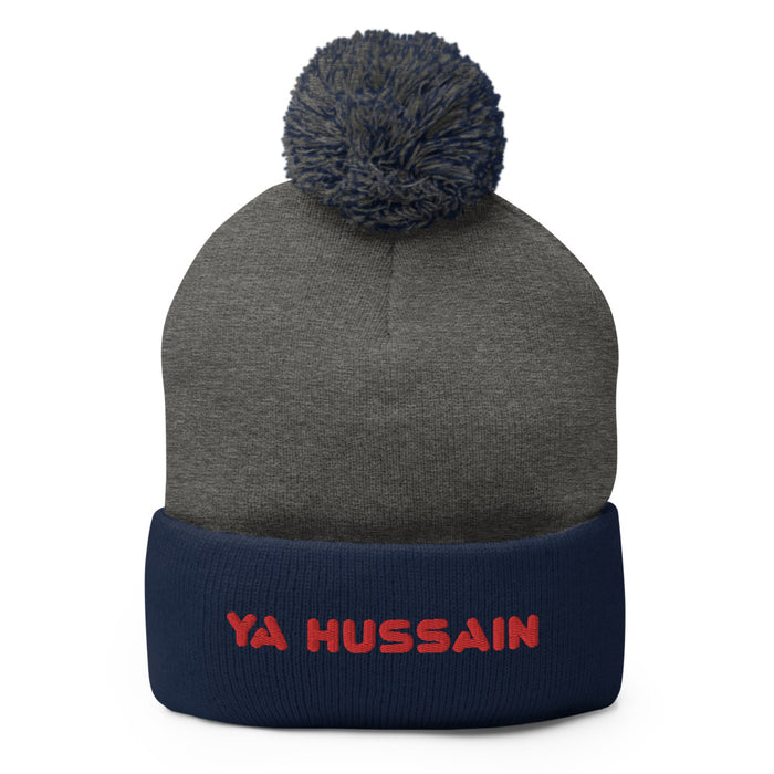 Ya Hussain (as) Red - Embroidered Pom-Pom Beanie
